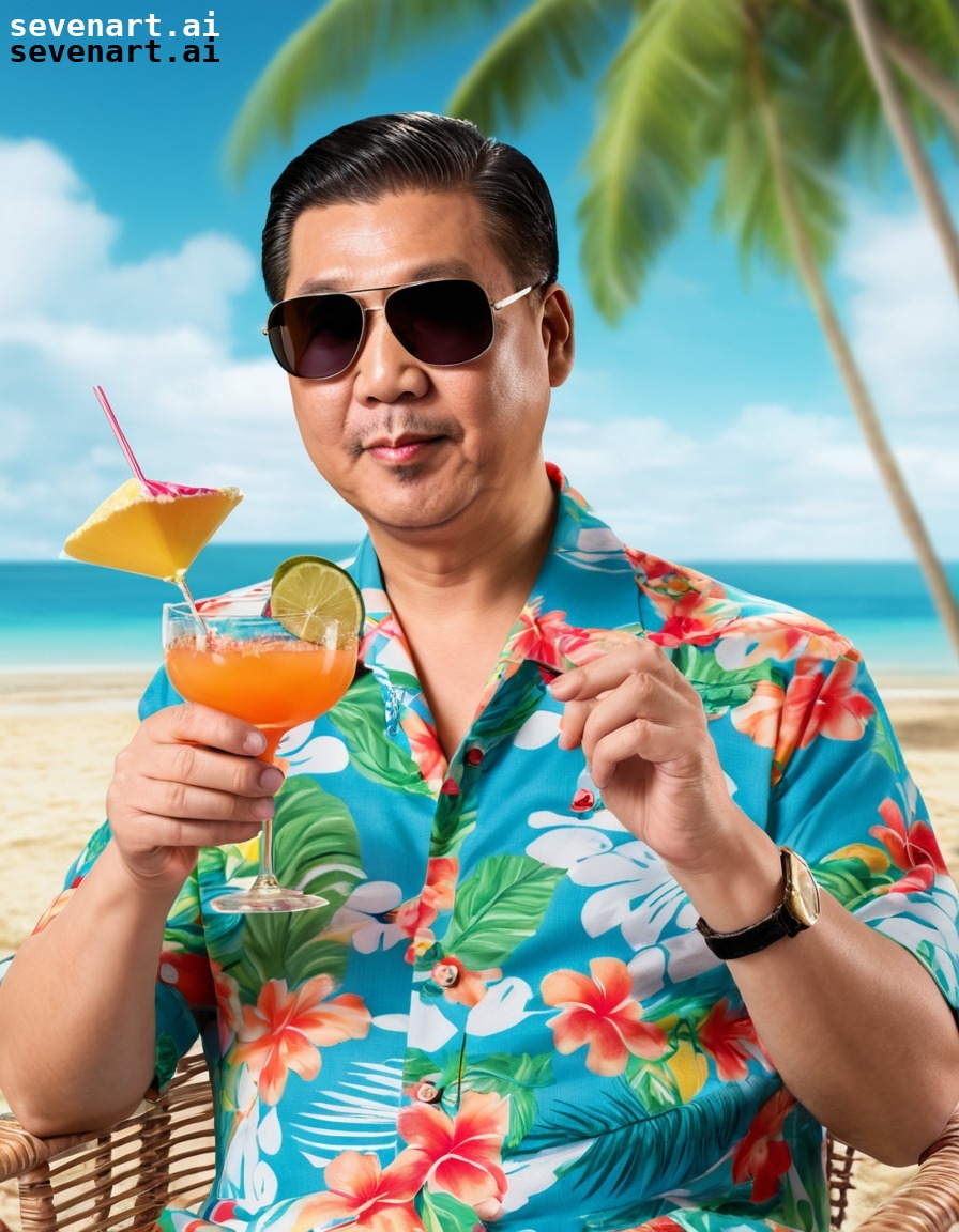 xi jinping, sunglasses, hawaiian shirt, cocktail, beach, china