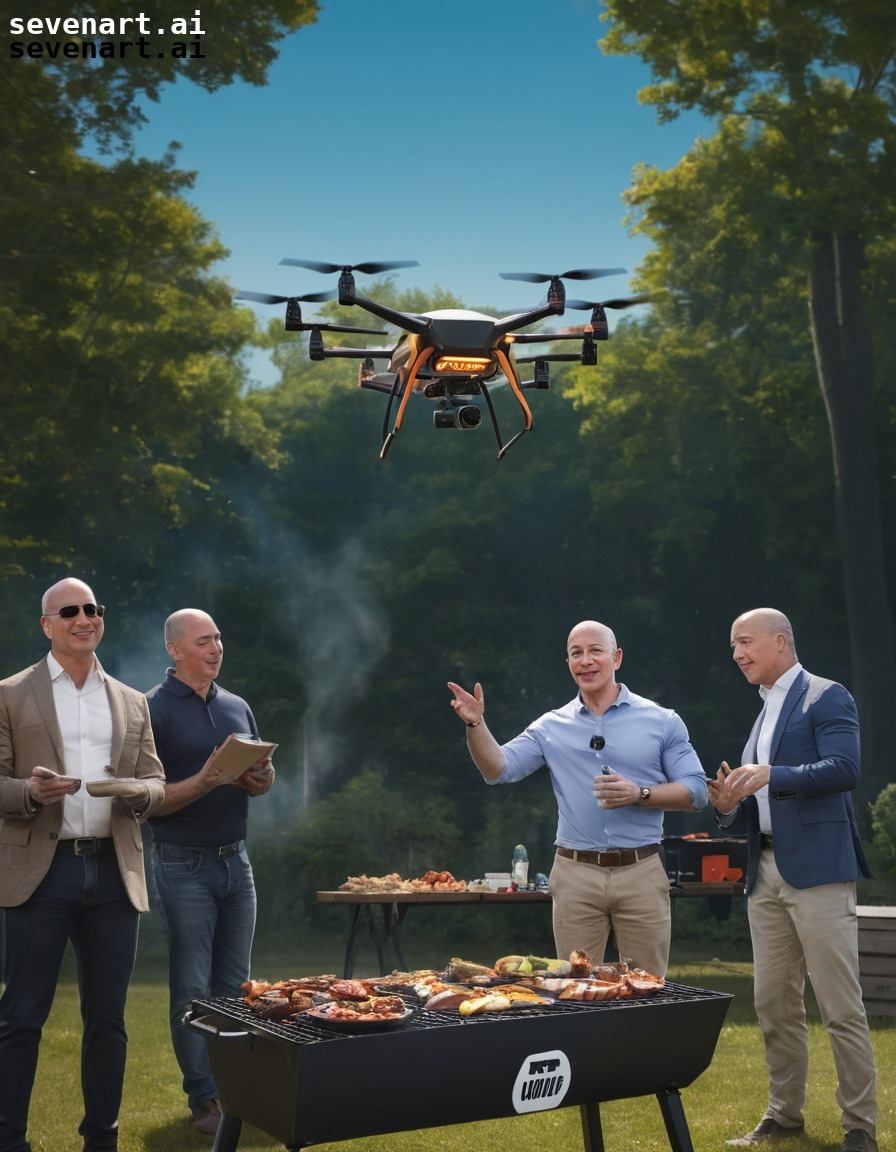 jeff bezos, barbecue, drones, technology, futuristic, amazon