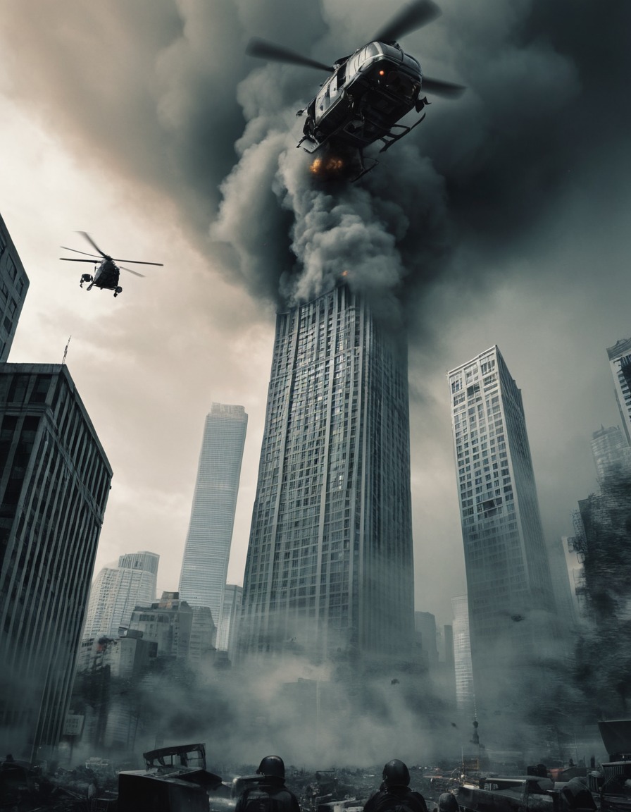 helicopter, skyscraper, evacuation, civilians, smoke, emergency, war, usa