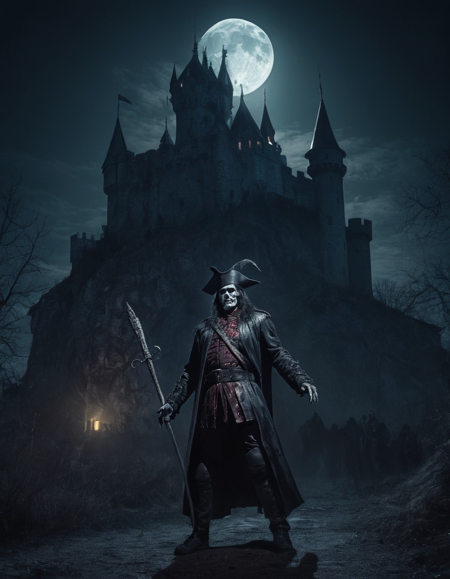 vlad the impaler, zombie, castle, moonlit night