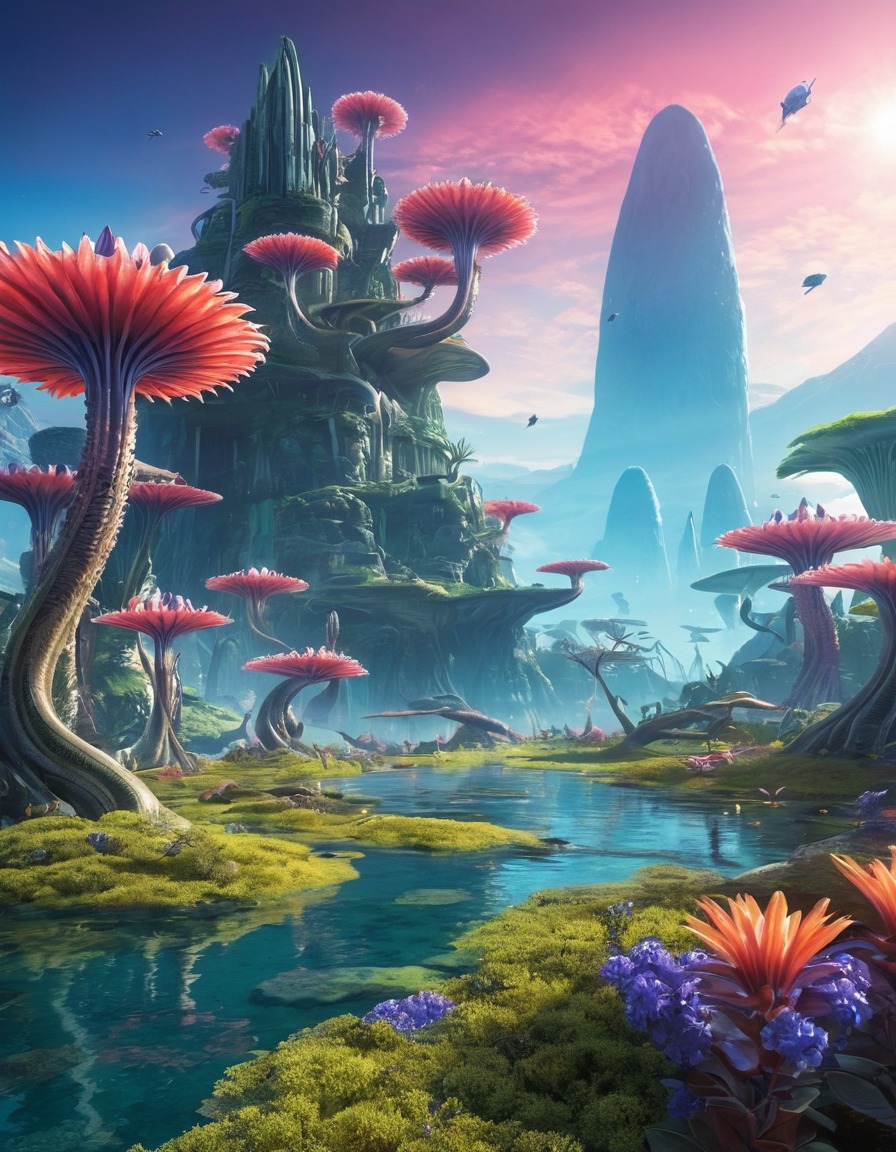 alien, flora, fauna, vibrant ecosystem, extraterrestrial, aliens