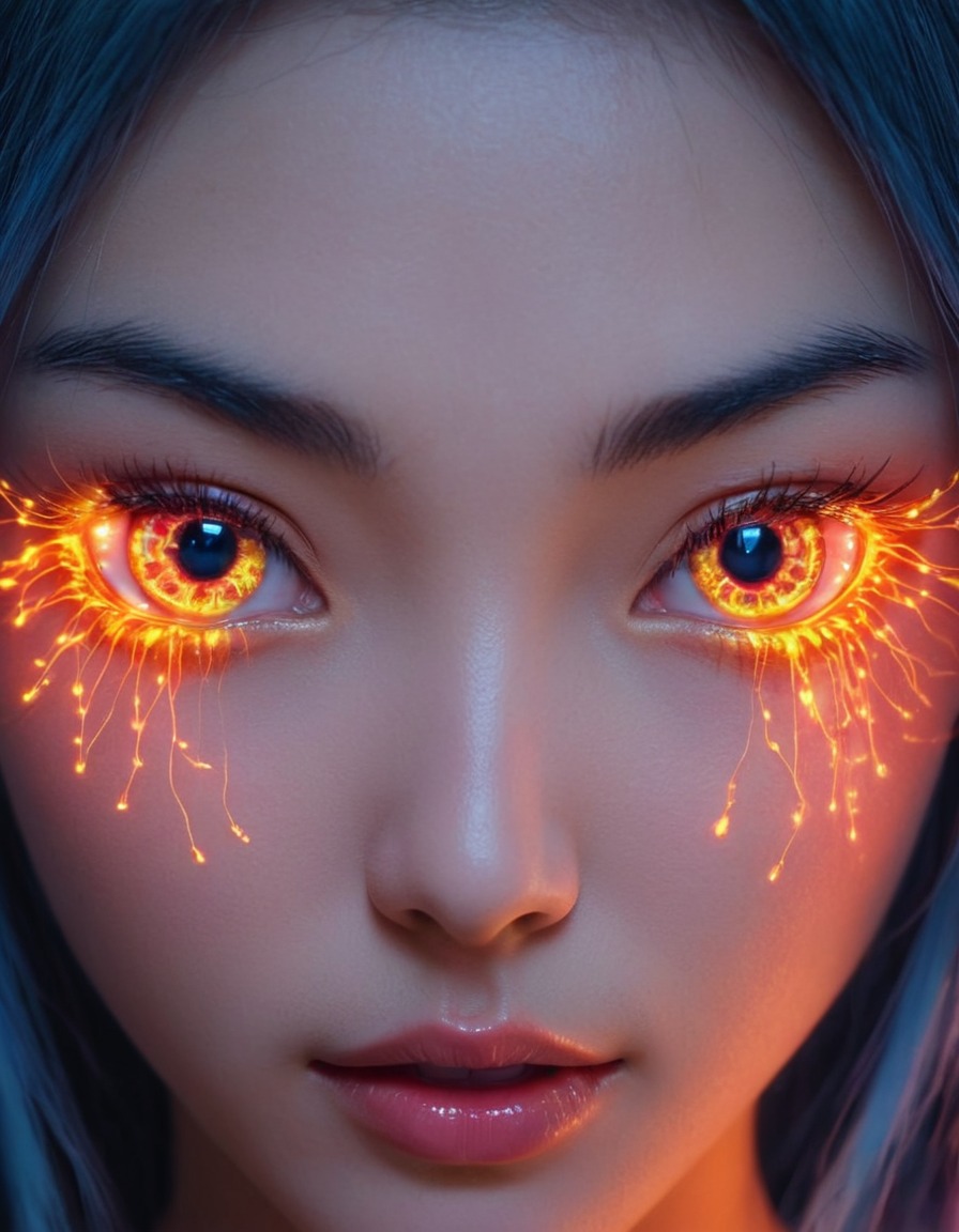 mutations, woman, female, anime, glowing eyes, bioluminescence