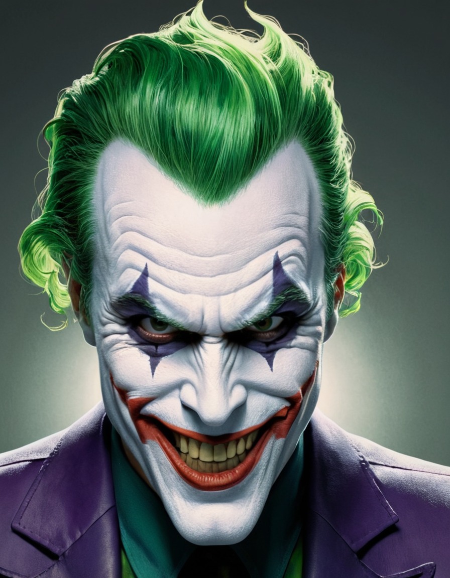 portrait, joker, green hair, menacing smile, movies