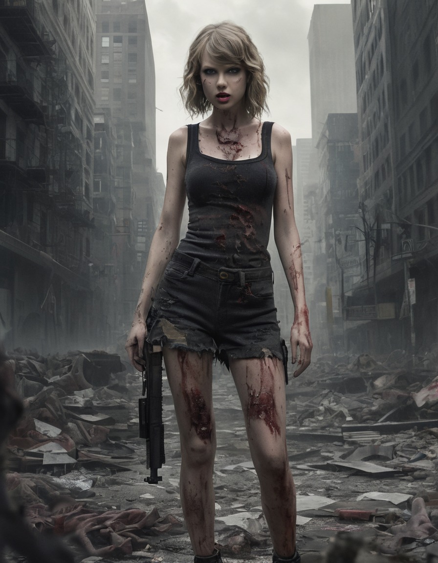 taylor swift, zombie, post-apocalyptic, cityscape, pop culture, music artist, celebrities