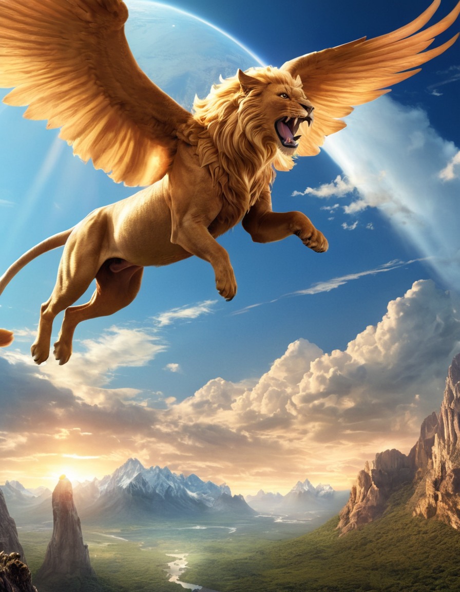 landscape, chimera, fantasy, art, winged creature, mythical being