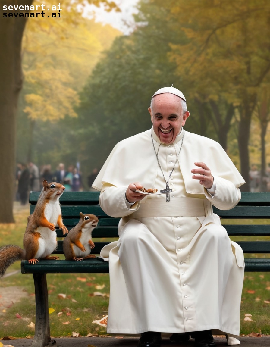 pope francis, park, bench, feeding animals, laughter, vatican