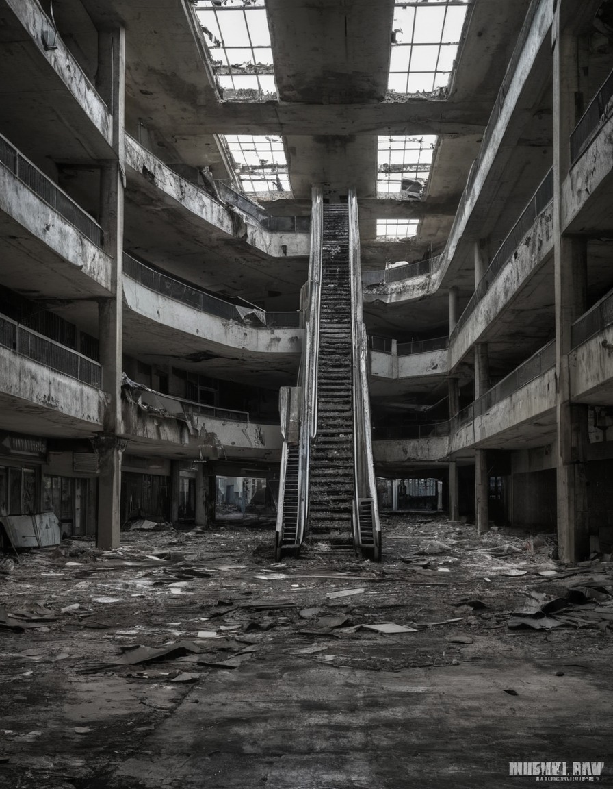 shopping mall, abandoned building, urban decay, city, retail, eerie atmosphere, forgotten spaces