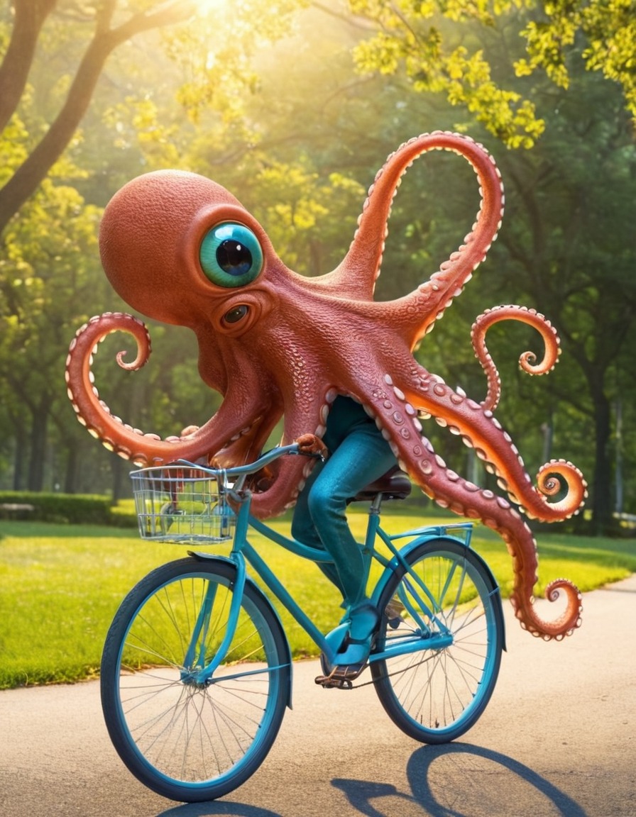 octopus, bicycle, strange, unusual, animal behavior