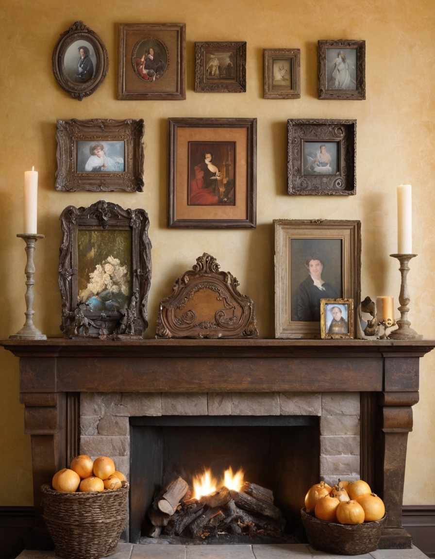 family, photos, frames, mantel, home décor, home, interior