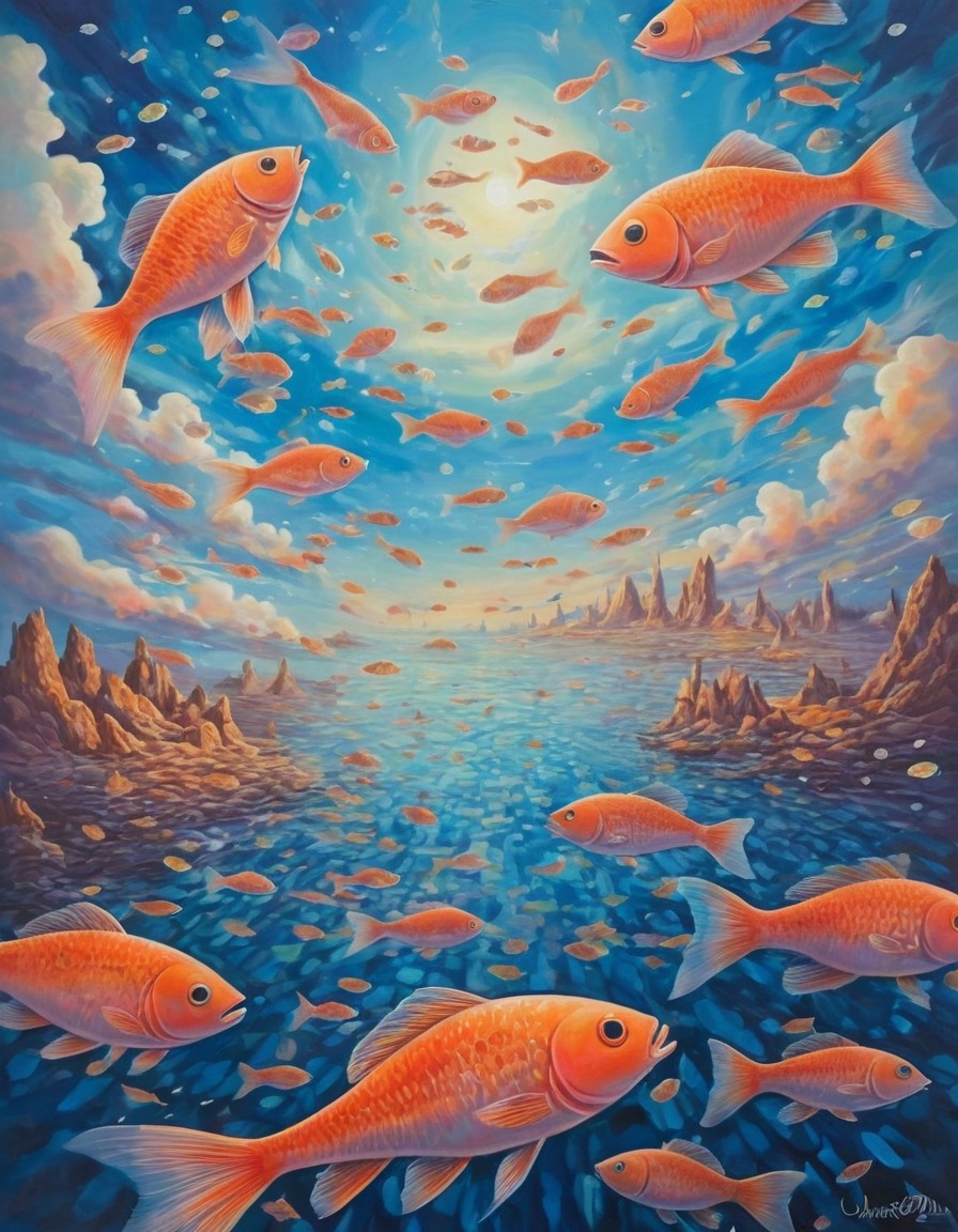 surreal, dreamlike, fantasy, floating fish