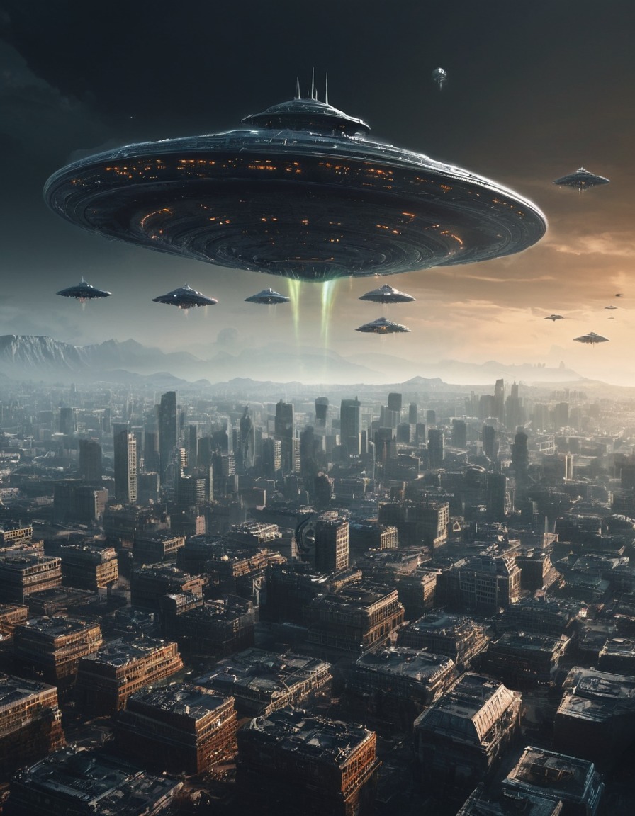 alien invasion, mothership, cityscape, defense, sci-fi, aliens, three body problem, trisolaran