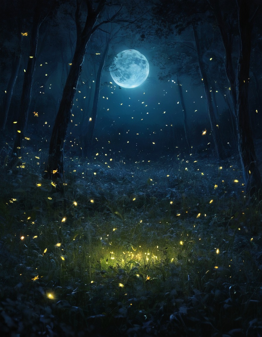 mystical, fireflies, moonlit, meadow, nature, enchantment, ethereal