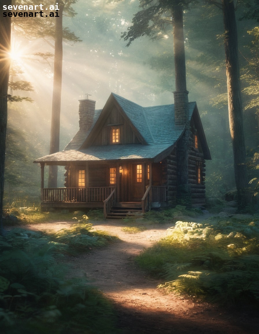 nature, cabin, woods, sunlight, enchanting, house, home