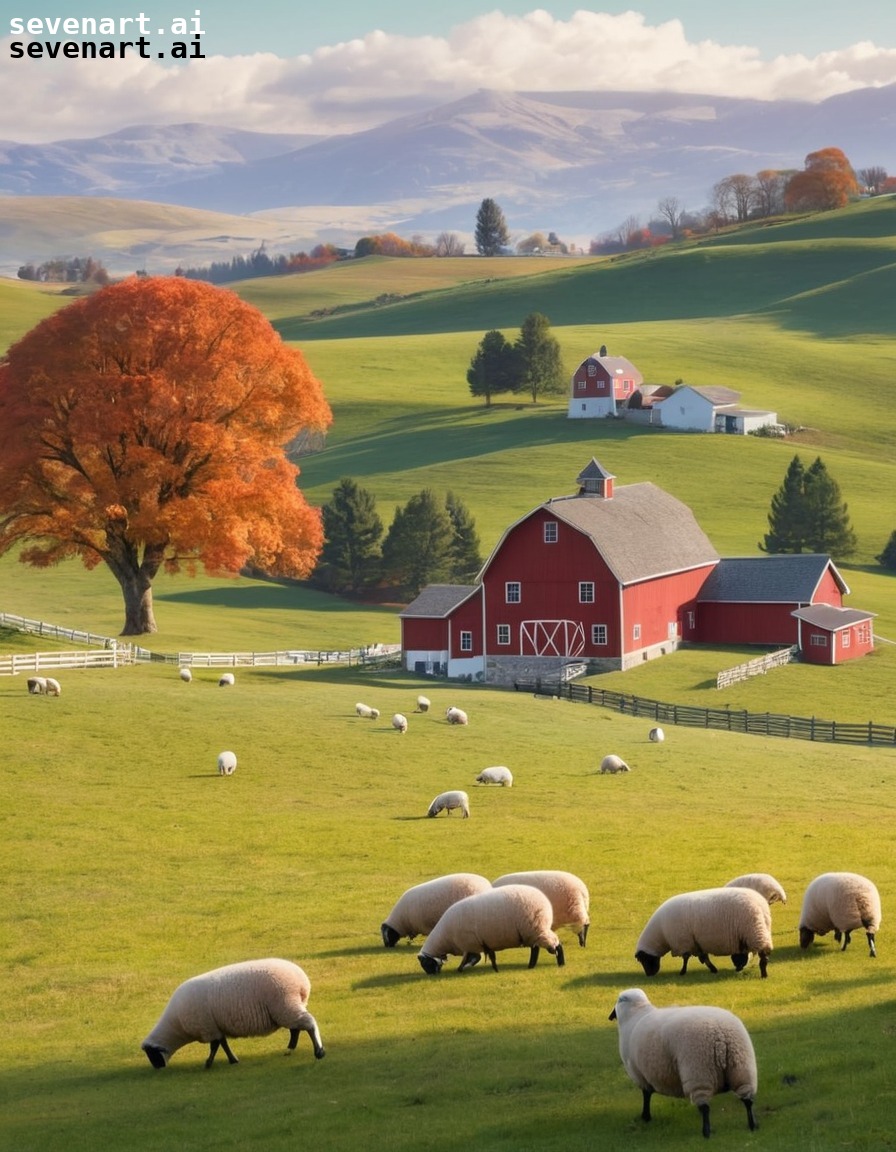 countryside, farmhouse, barn, rolling hills, sheep, house, home