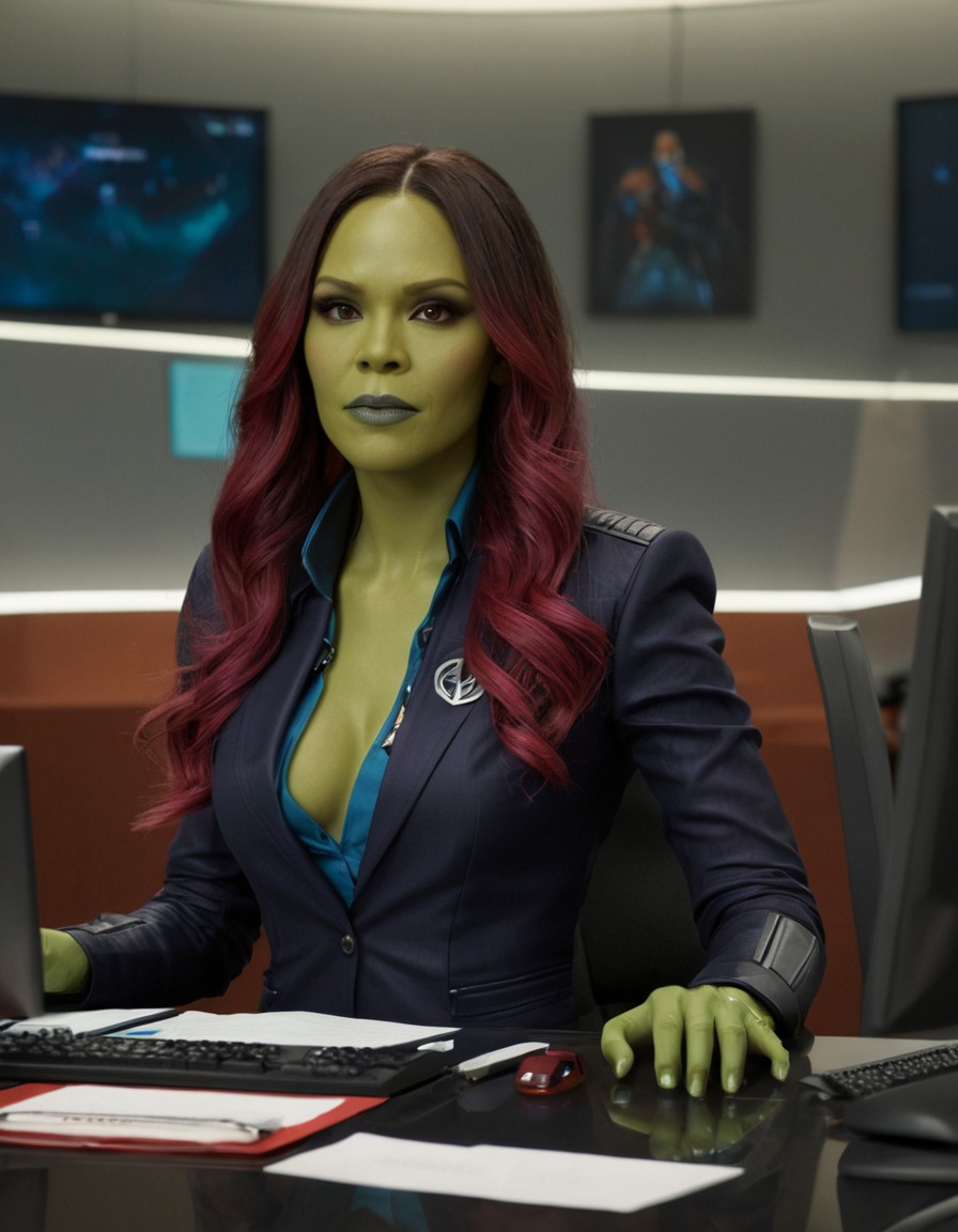 gamora, guardians of the galaxy, marvel, office worker, superhero, workplace dynamics