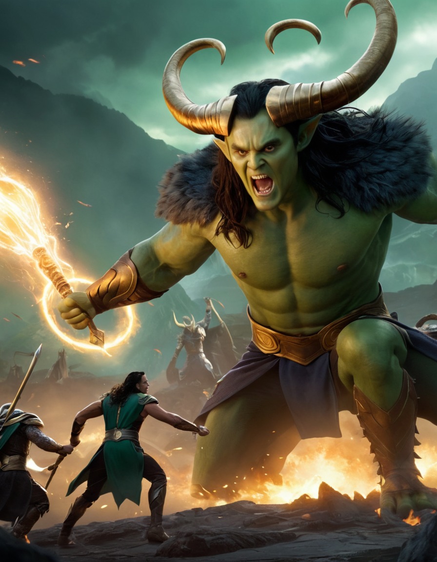 loki, epic, fight scene, monsters, norse mythology