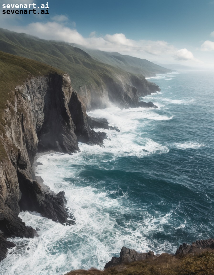 nature, ocean, waves, cliffs, serene