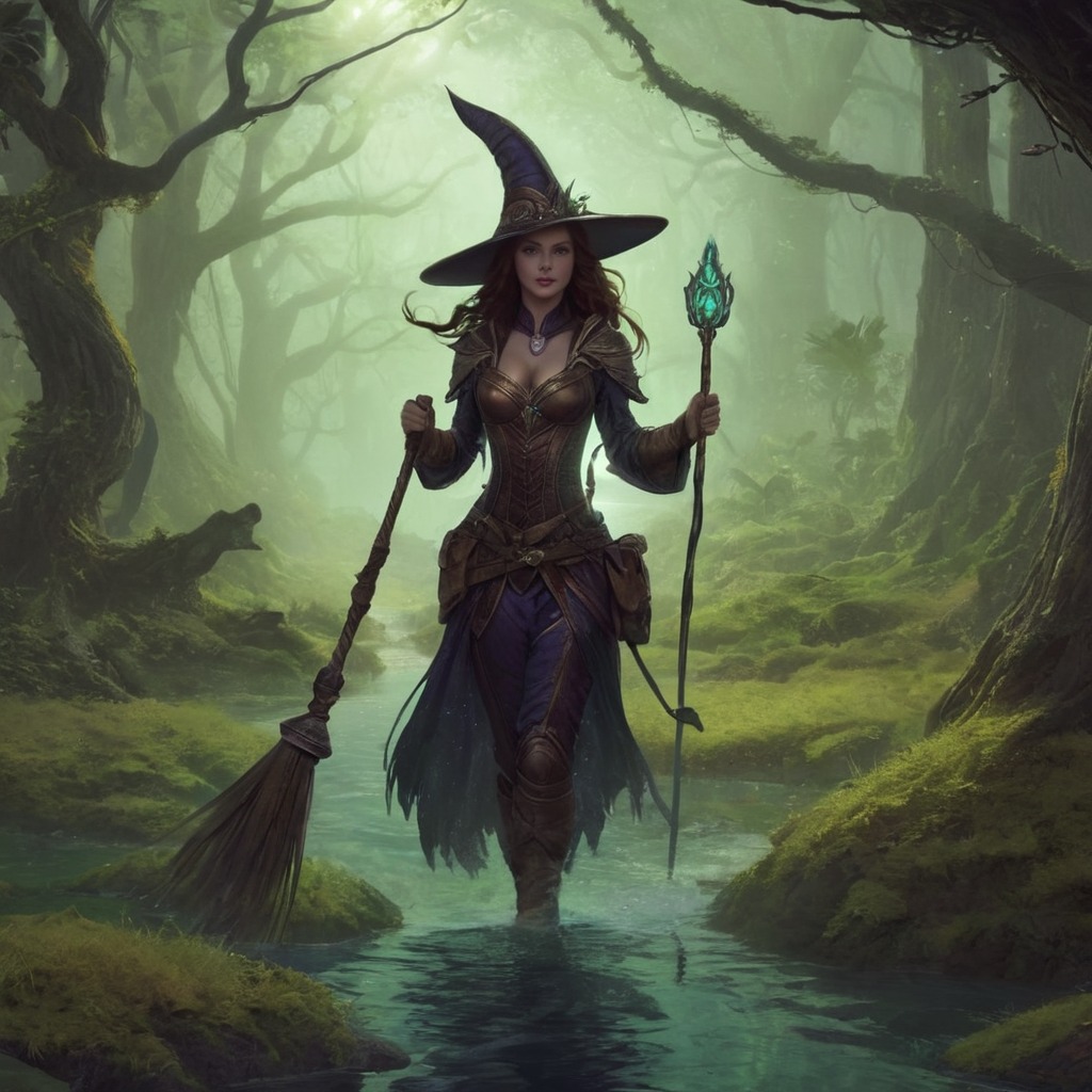 magic, forest, witch, sorceress, dreamup, digitalart, fantasyart, horror, fog, swamp, dailychallenge, ai_art