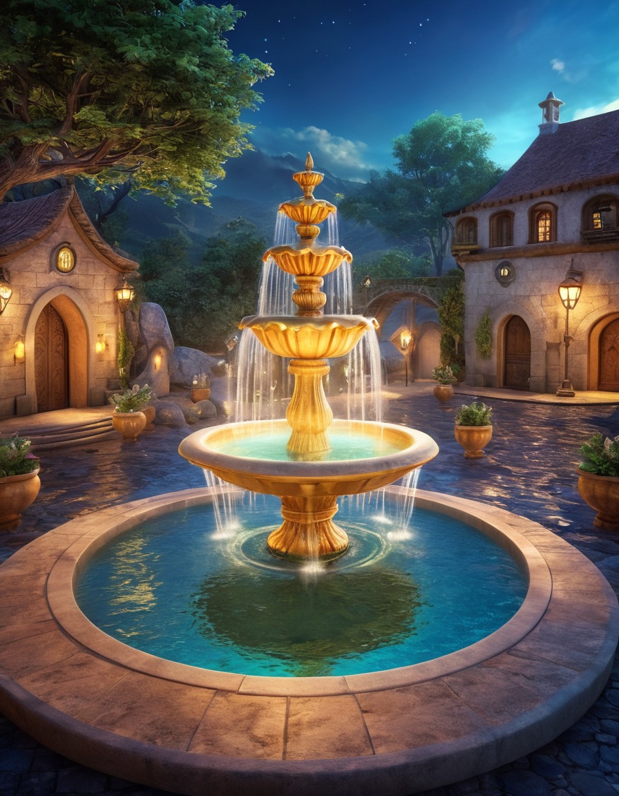 magical fountain, wish granting, fantasy, fiction, magic, legend, water element