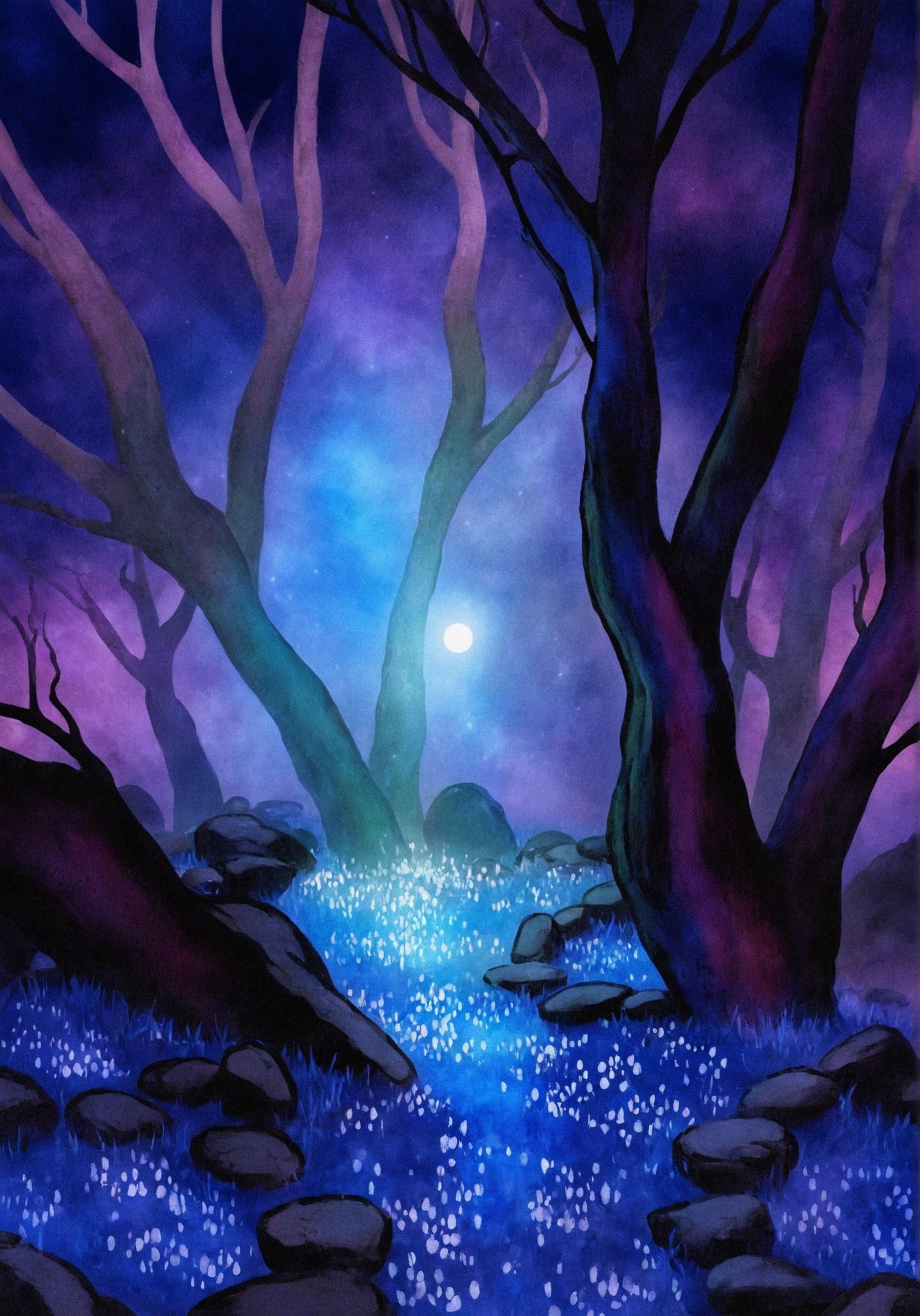 art, my art, artwork, artists on tumblr, concept art, illustration, paint, painting, draw, drawing, watercolor, watercolour, gouache, markers, landscape, surreal, fantasy ambient, fantasy, ambient, folklore, nature, night, forest, woods, magic, colorful