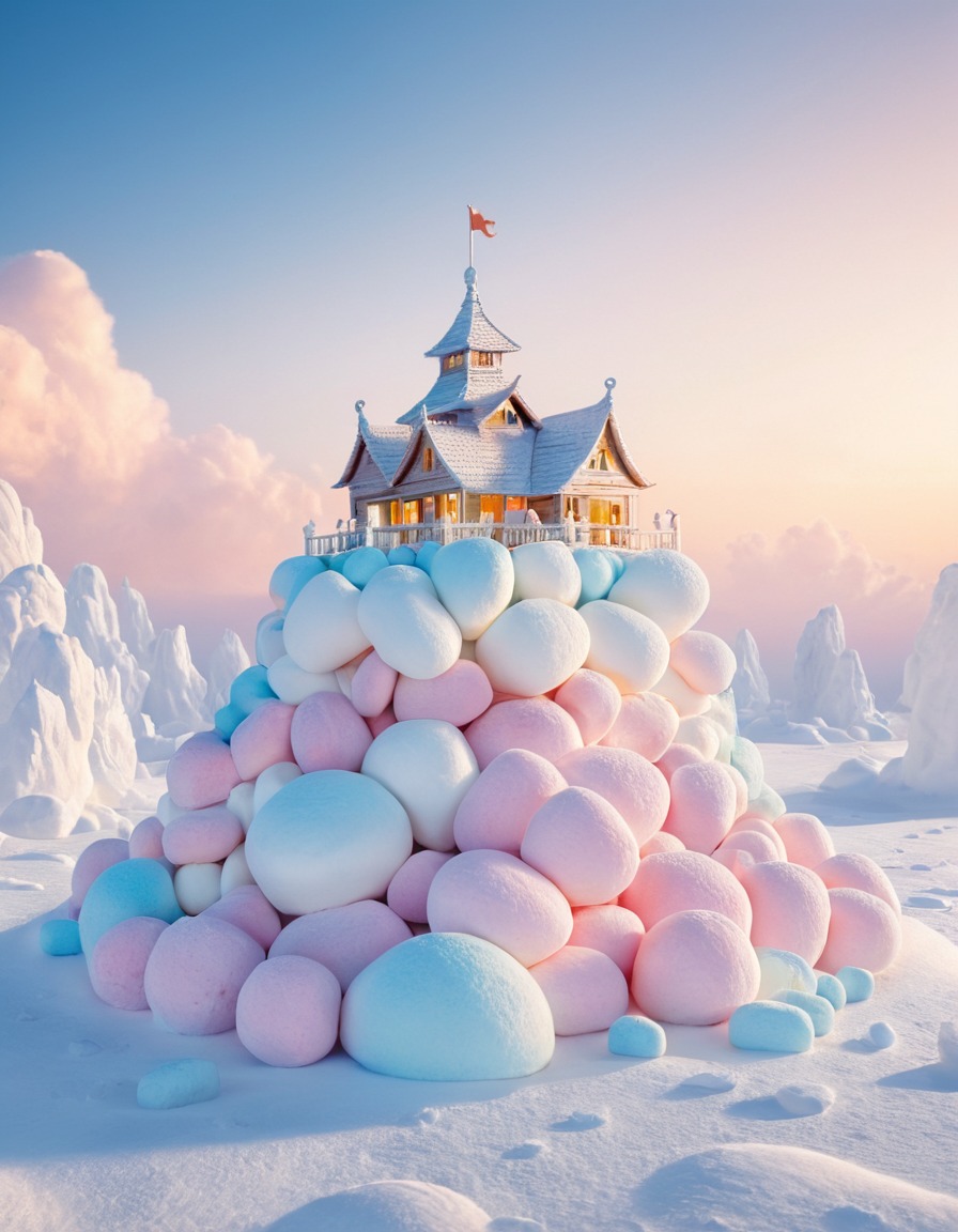 floating island, marshmallows, sweet, fantasy, unusual, dessert, imagination