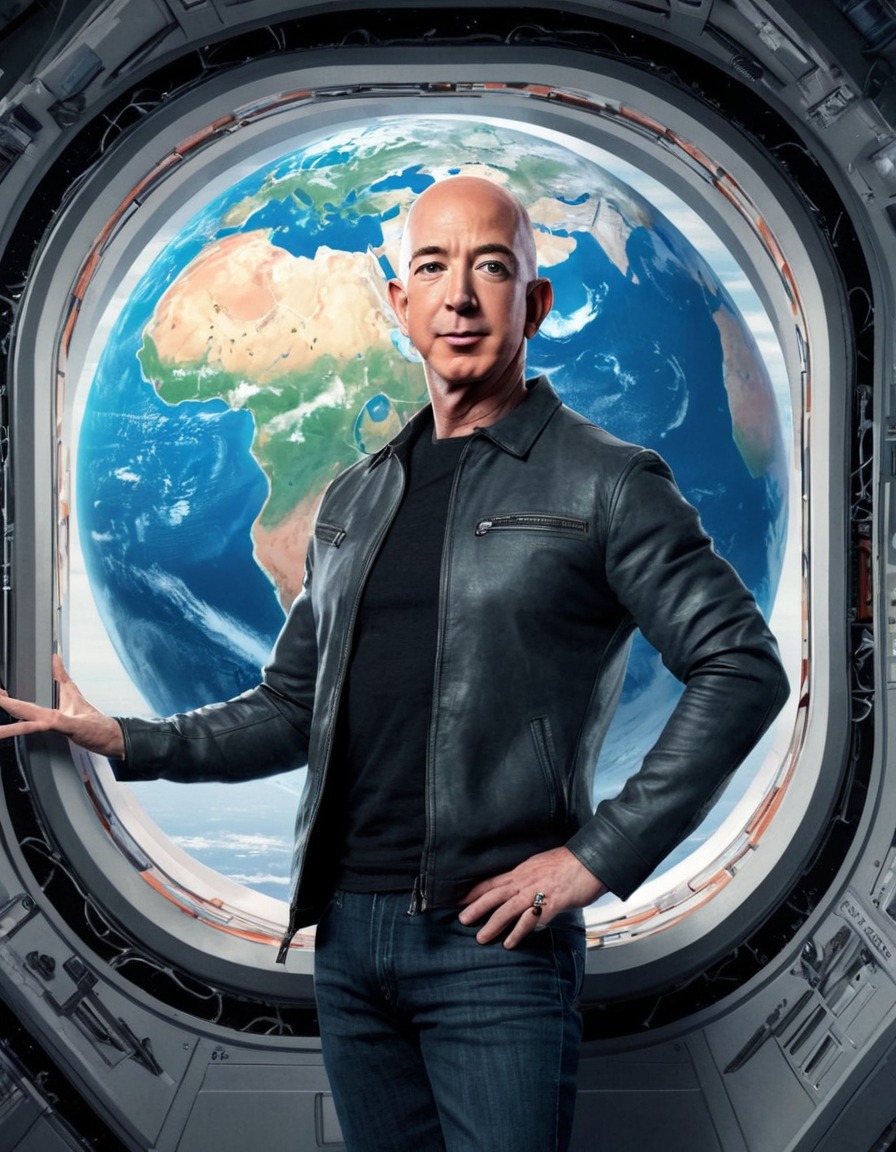 jeff bezos, futuristic, space station, earth, technology, space travel, wealthy