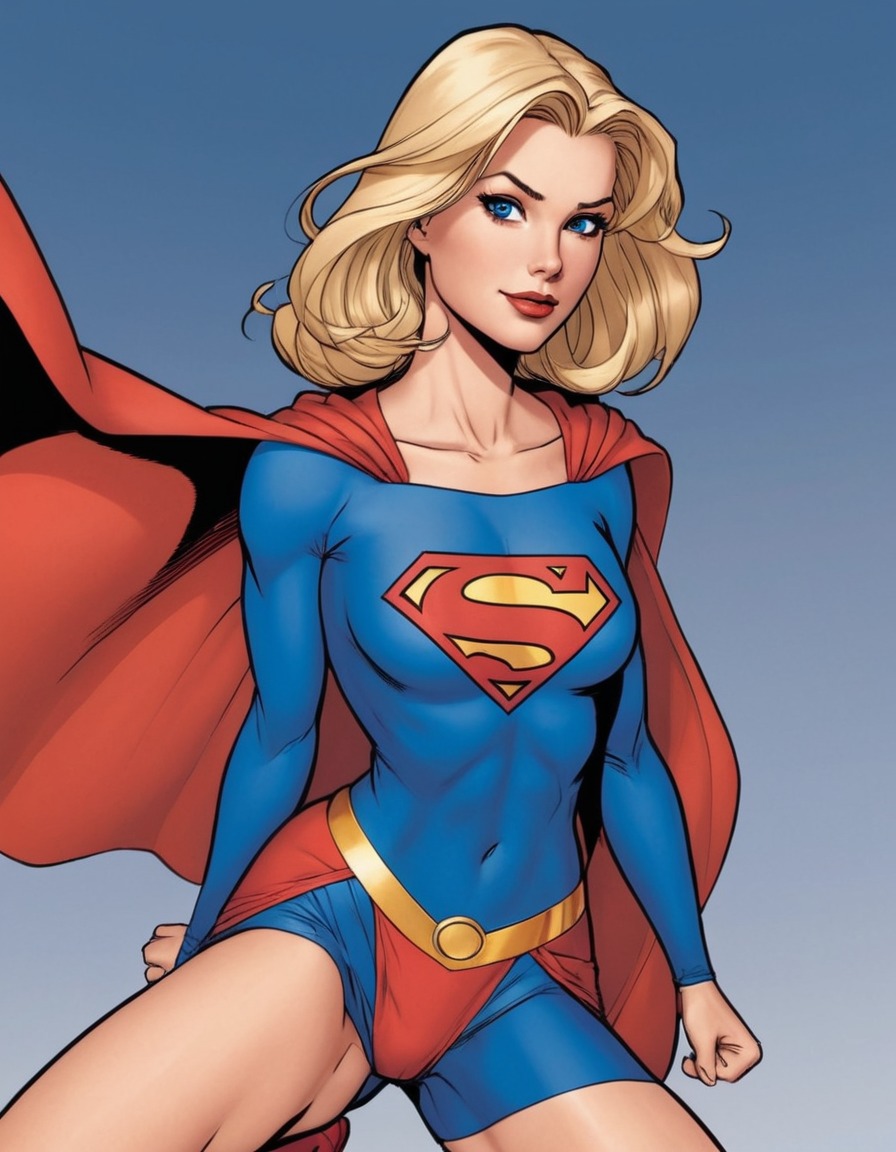 dc comics, supergirl, superhero, powerful pose, comic book character, sexy, painted