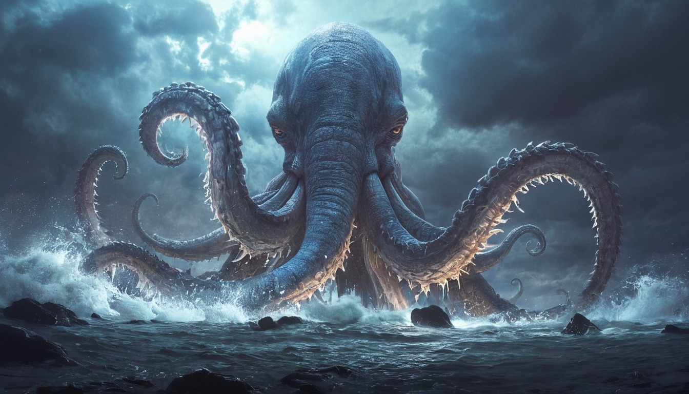 fantasyart, digitalpainting, monster, creature, sea, octopus, digitalart, horror, fanart, epic, artforsale, beast, dnd, fantasy, fantasycharacter, myth, squid, dndcharacters, adoptableoc, adoptablesopen, dailychallenge, adoptai, aiadoptable, midjourney, midjourneyart, midjourneyartwork