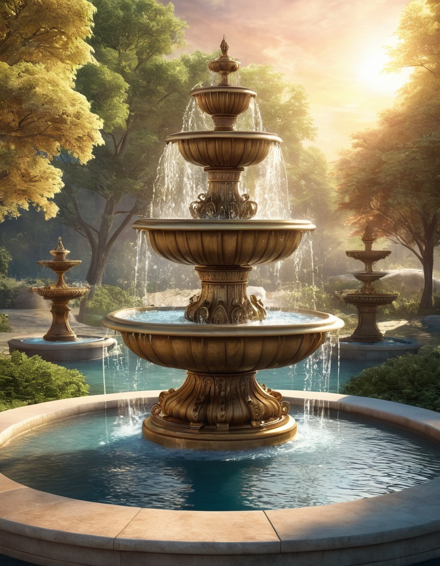 magical fountain, wish granting, fantasy, fiction, magic, legend, water element