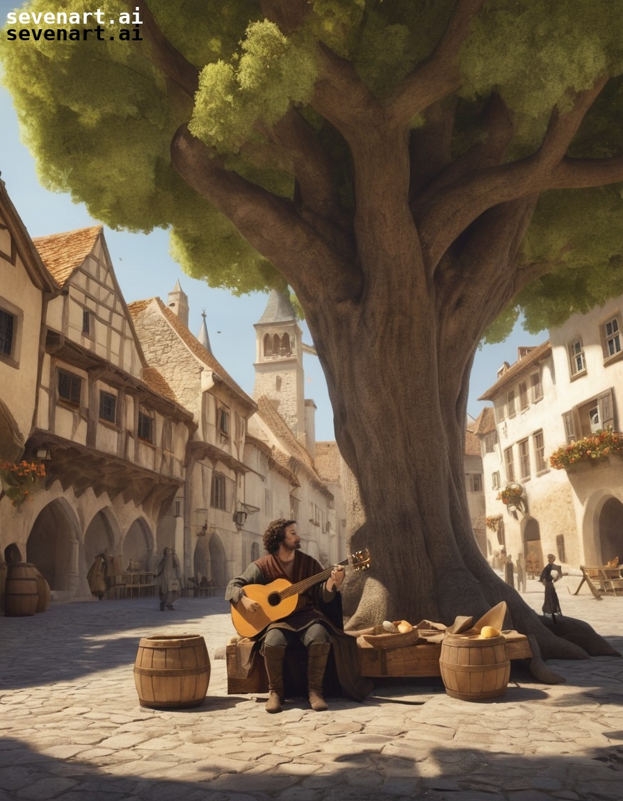 troubadour, medieval, lute, town square, music, middle ages