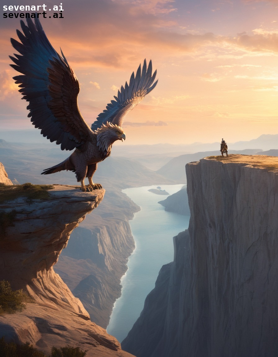 griffin, mythical creature, majestic, cliff, landscape