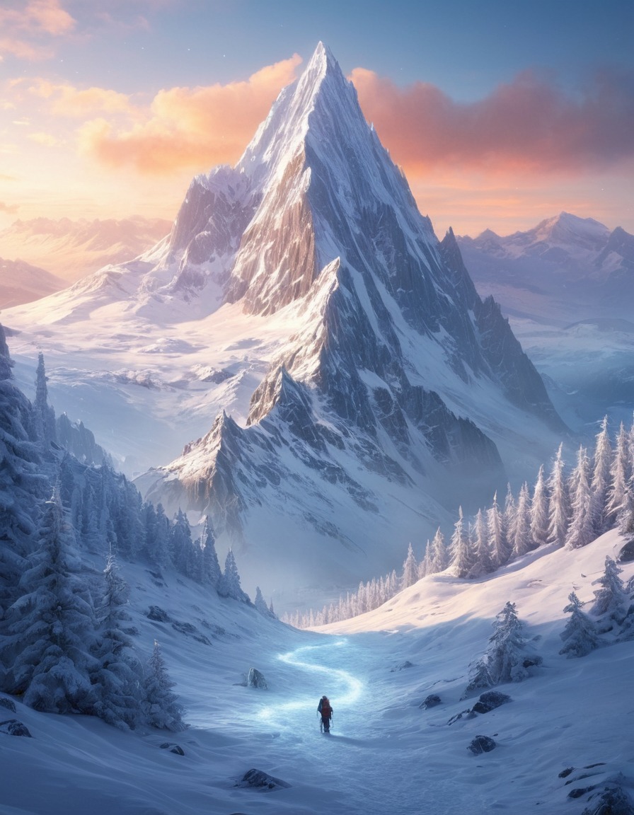 mountain peak, snow, ice, fantasy, nature, majestic, winter