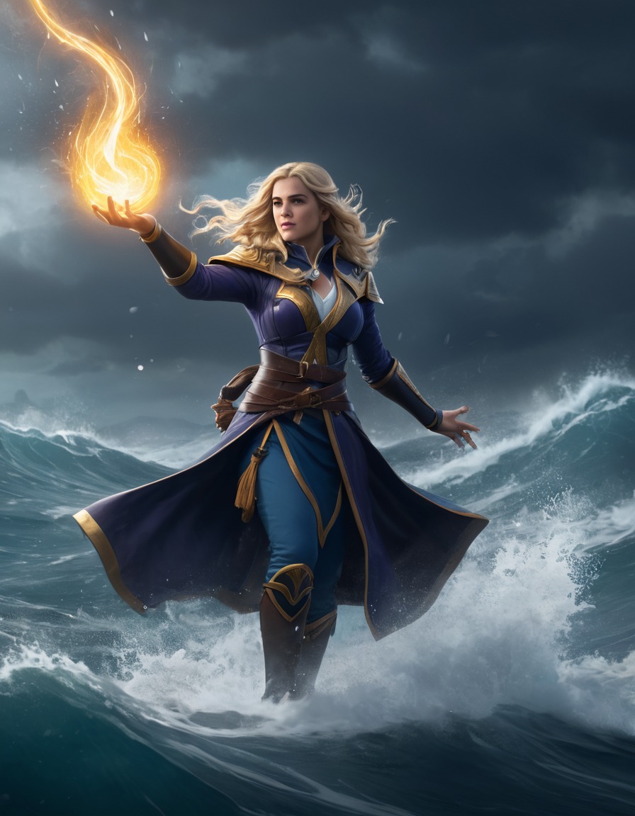 fantasy, magic, ocean, storm, powerful., games, girls from games