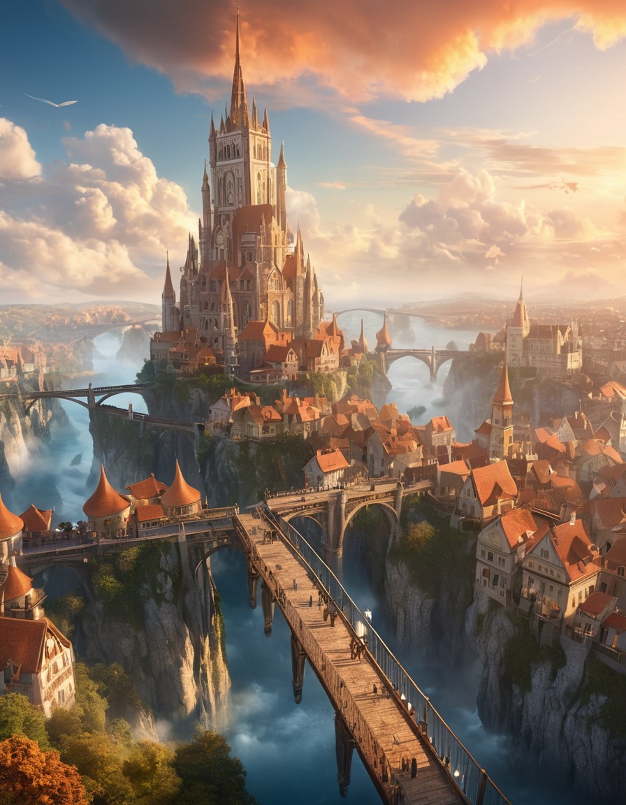 cloud city, floating houses, magical world, fantasy architecture, fantastic