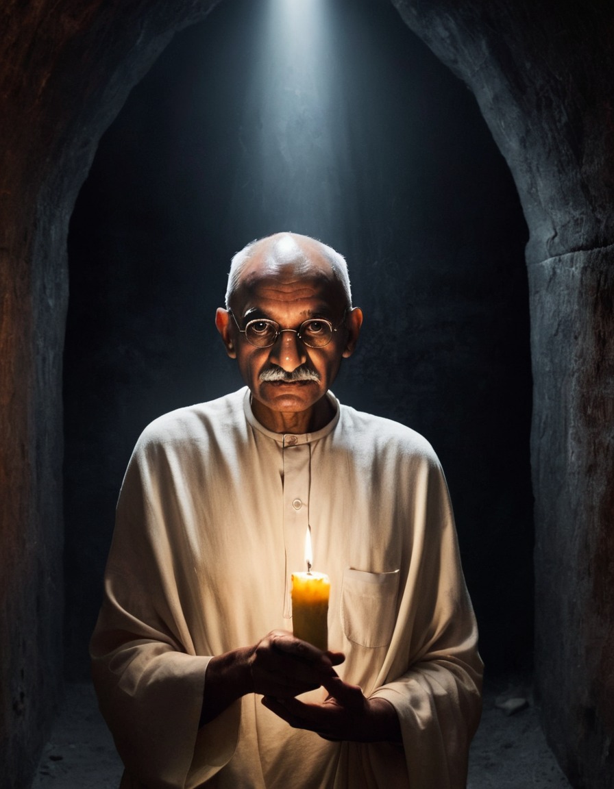 mahatma gandhi, candle, underground chamber, peace, leadership