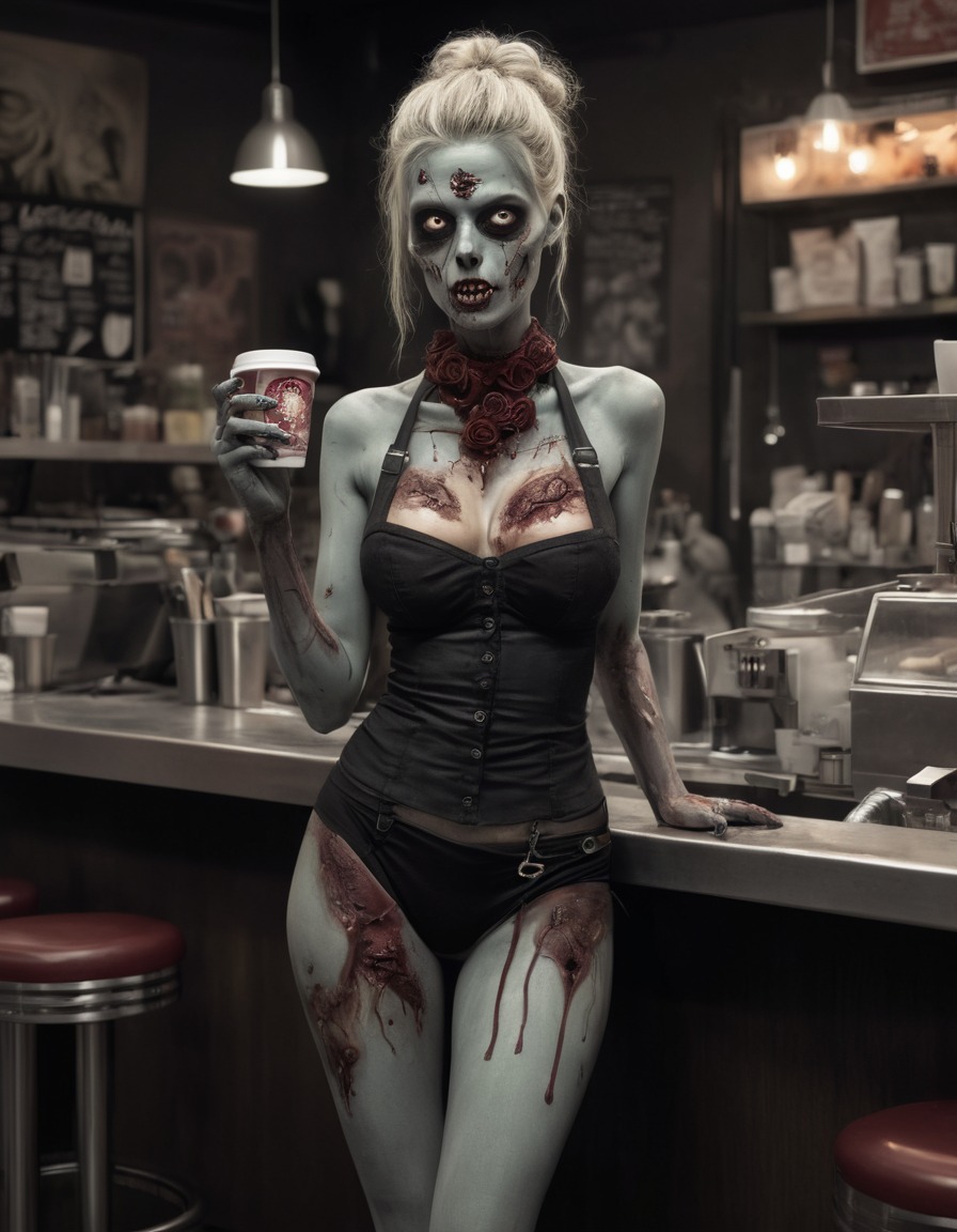 zombie, barista, coffee shop, horror, undead