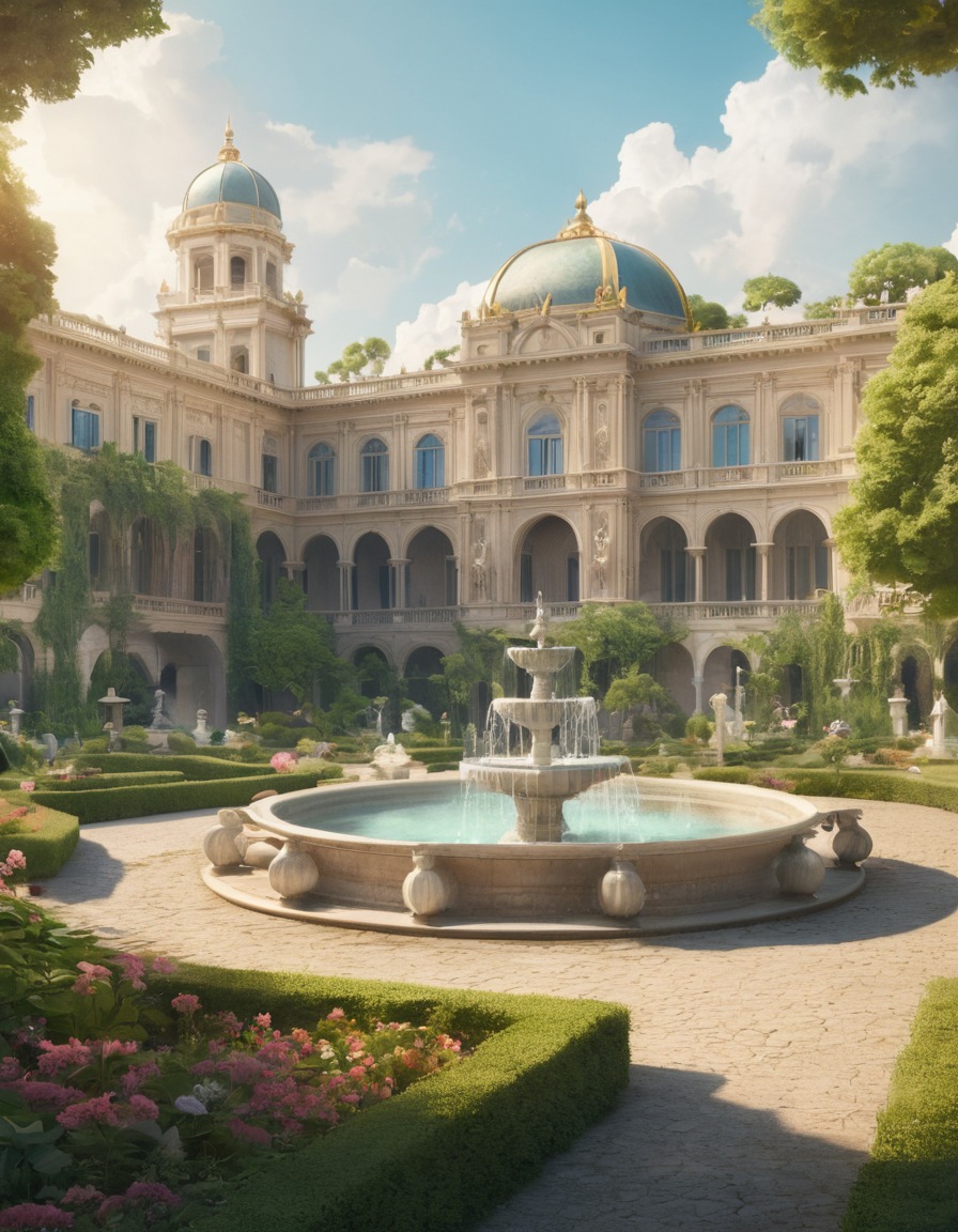 palace, historical, gardens, fountains, lush