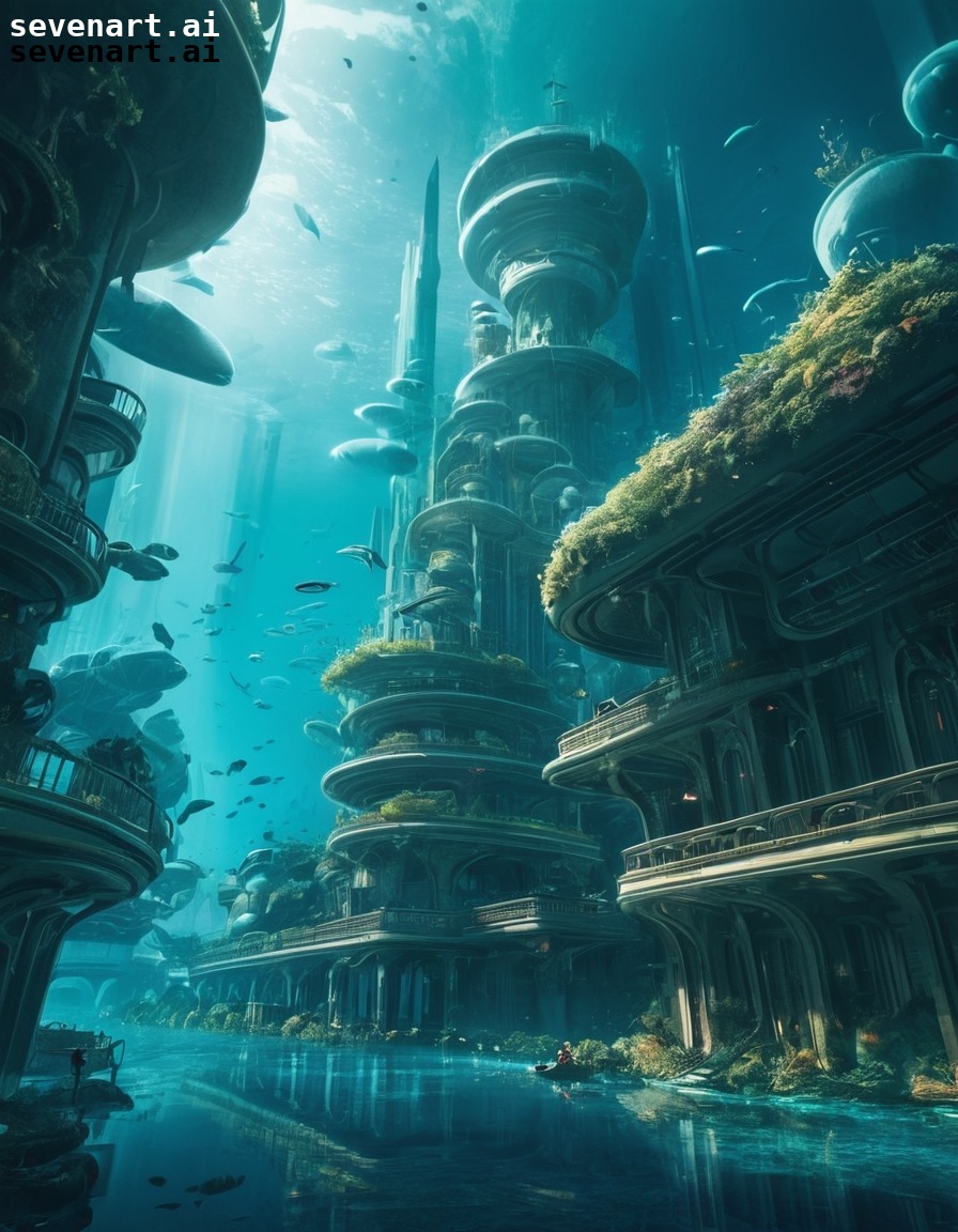 futuristic, underwater, cityscape, organic architecture, futuristic city