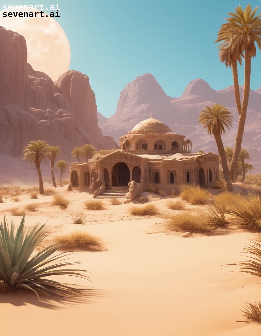 desert oasis, sand-dwelling creatures, shimmering scales, glowing eyes, fantasy wildlife