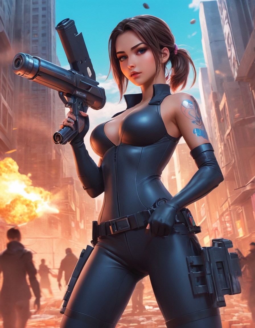 alyx vance, gravity gun, dystopian, cityscape, anime, games