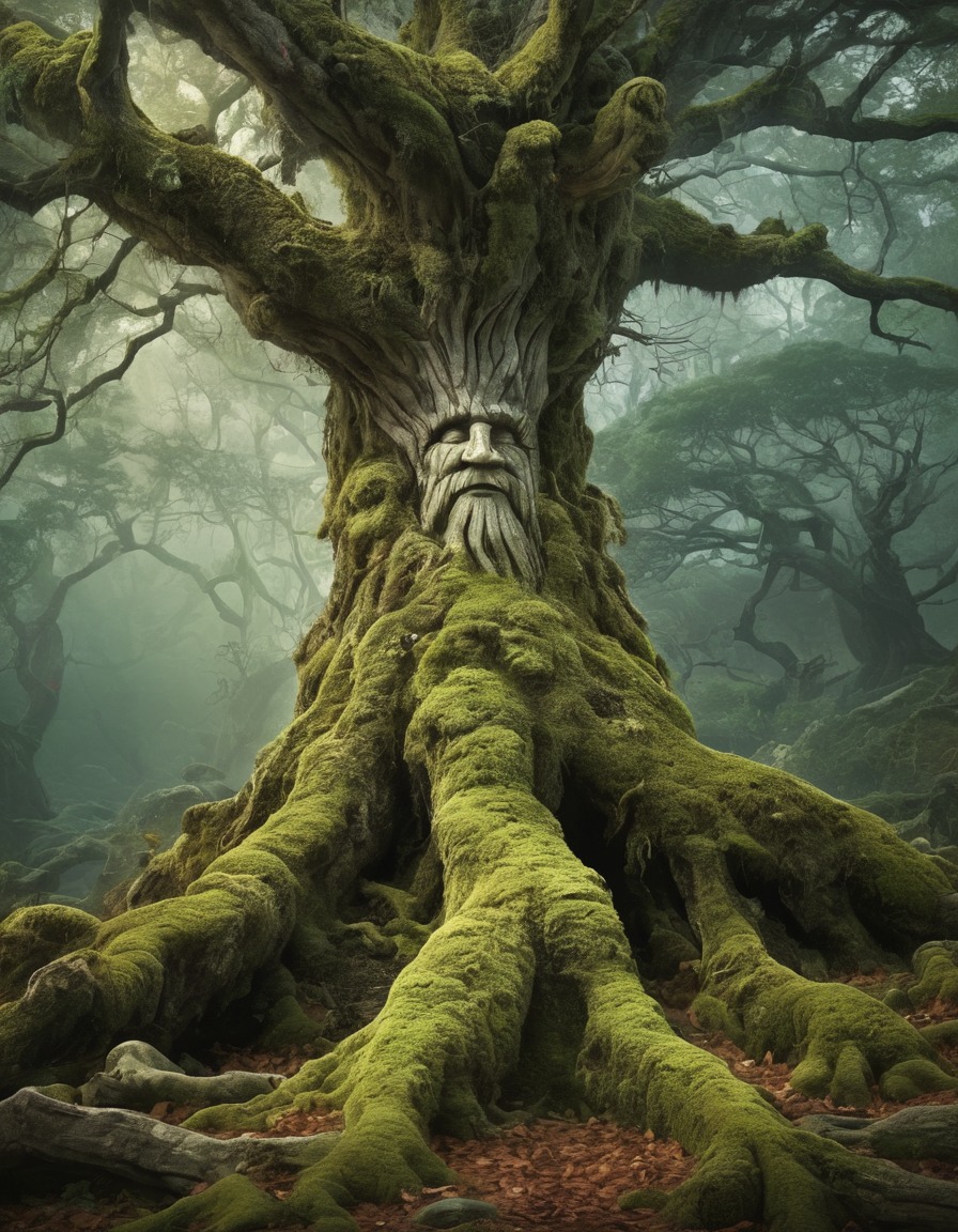 ancient, tree, moss-covered, tree spirit, nature, fantastic