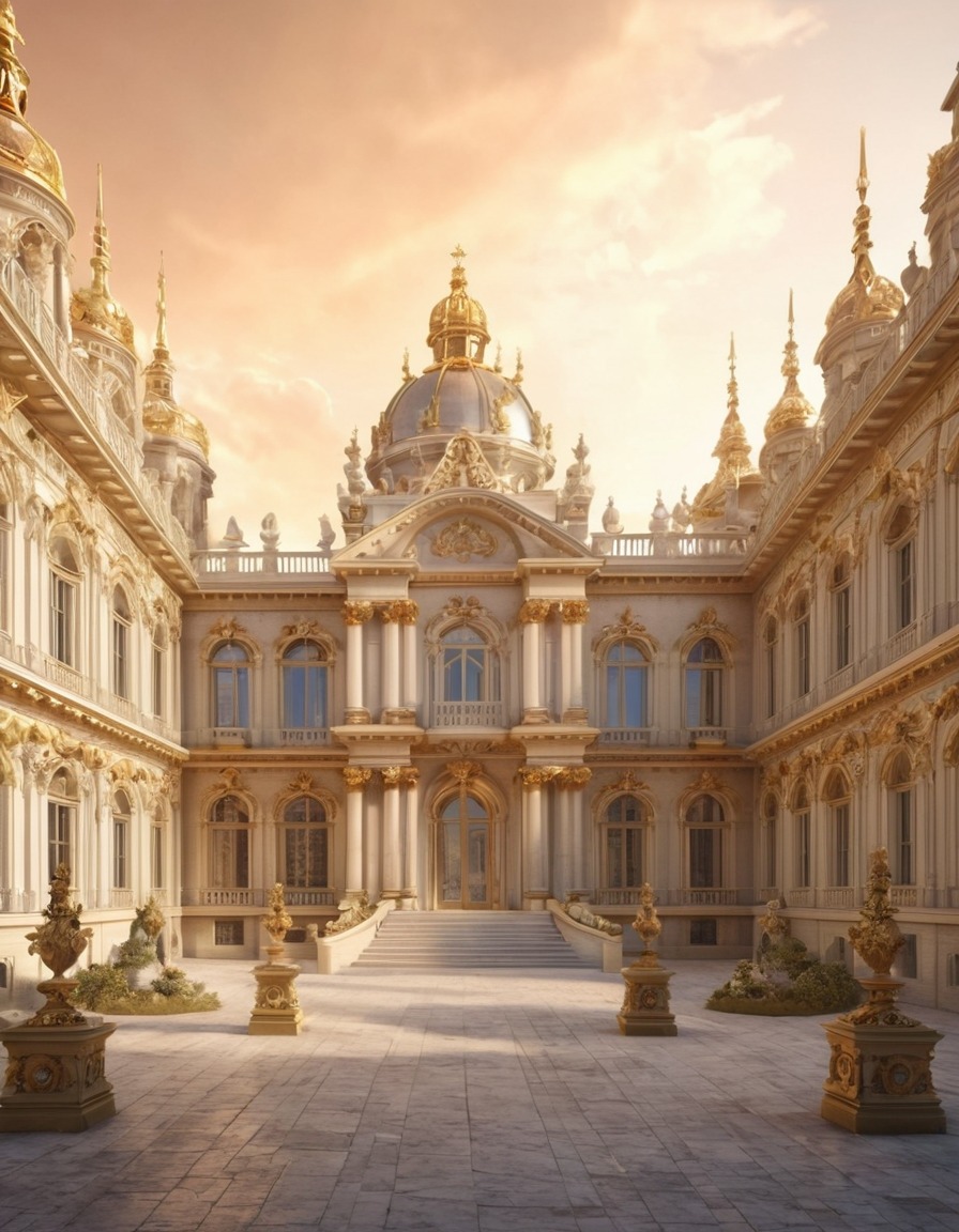 baroque architecture, palace, ornate facade, sculptures, architecture