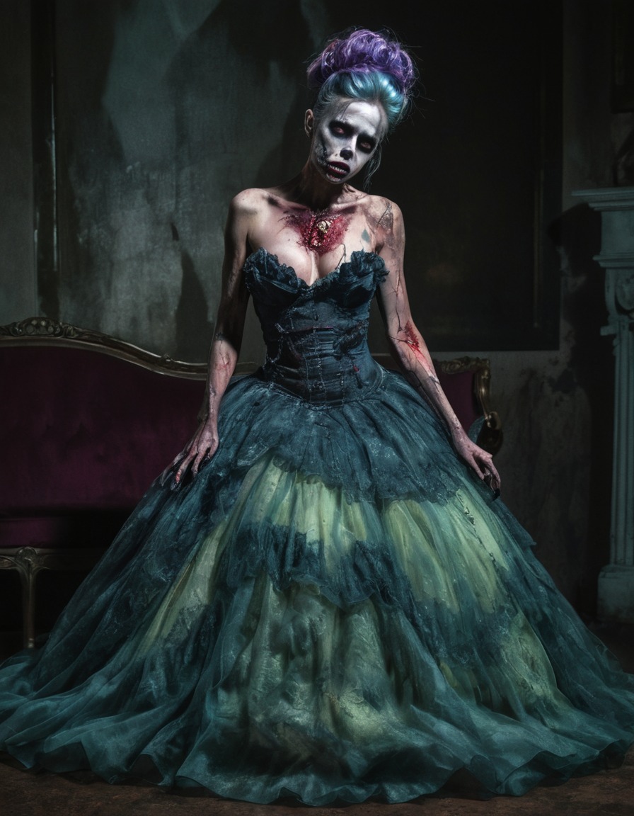 zombie, glamorous, ball gown, decay, undead, nsfw