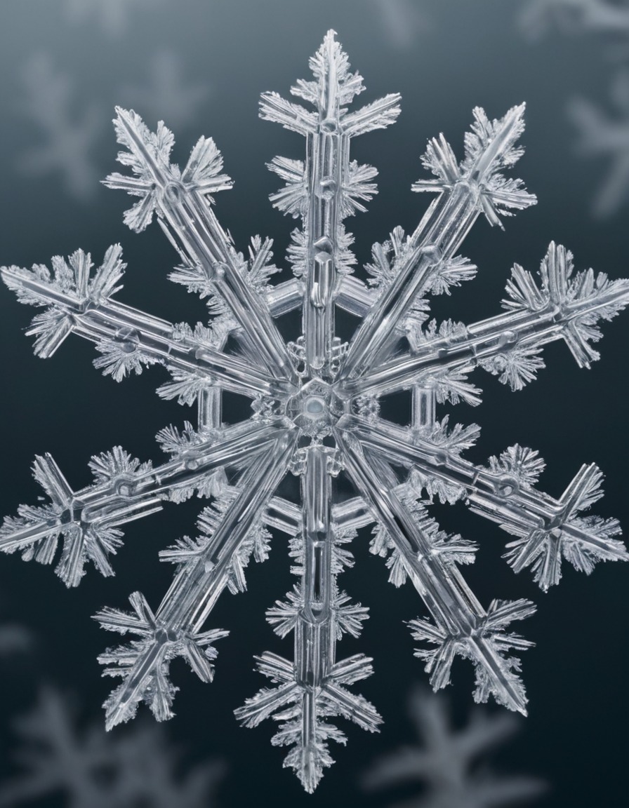 macro photography, snowflake, intricate details, symmetry, winter.