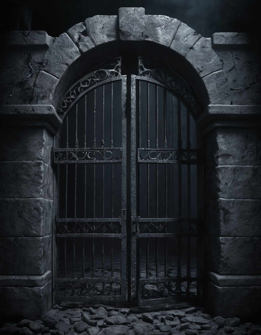 crypt, iron gate, darkness, spooky, gothic, underground, dark