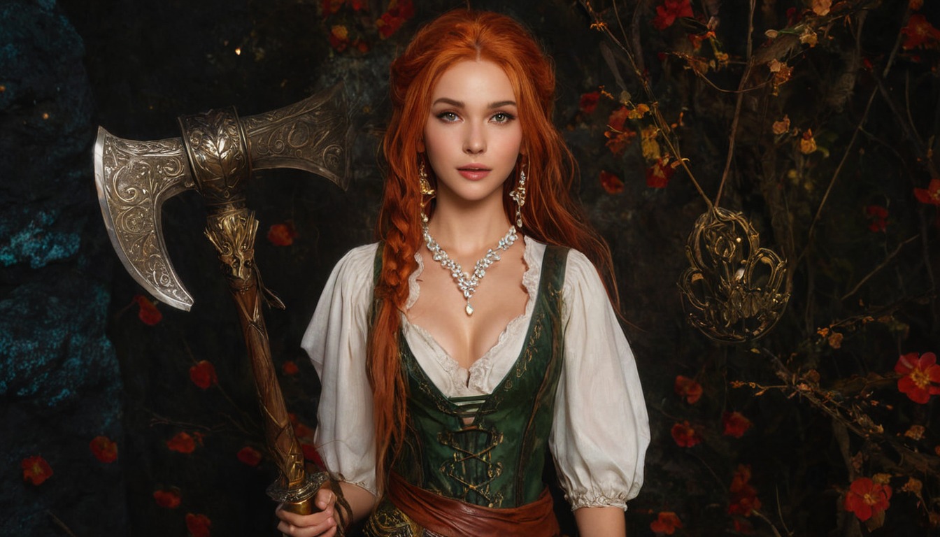 digitalart, characterdesign, videogamefanart, warrior, fantasyart, fantasycharacter, redhair, elf, fanart, portrait, magic, digitalpainting, beauty, pixelart, medieval, dailydeviation, digitalartwork, dnd, dungeonsanddragons, fantasy, flowers, medievalfantasy, redhairedgirl, warhammer, dailyart, frecklesgirl, midjourney, synthography