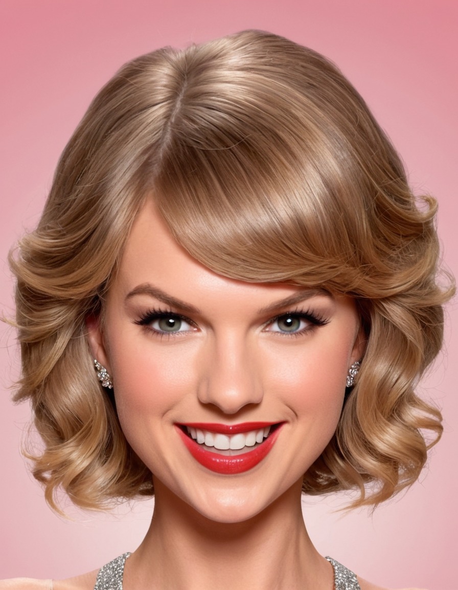 taylor swift, big head, crazy smile, caricature