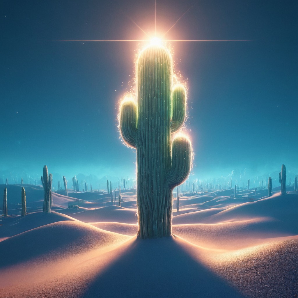 cactus, flowers, night, nightfall