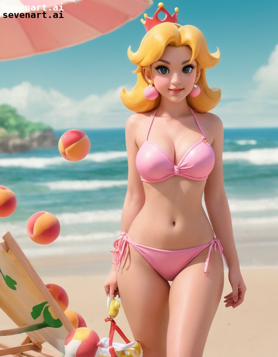 princess peach, super mario bros, beach, bikini, summer, games, girls from games