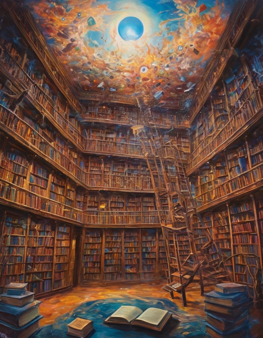 library, books, magic, imagination, fantasy, storytelling, surreal